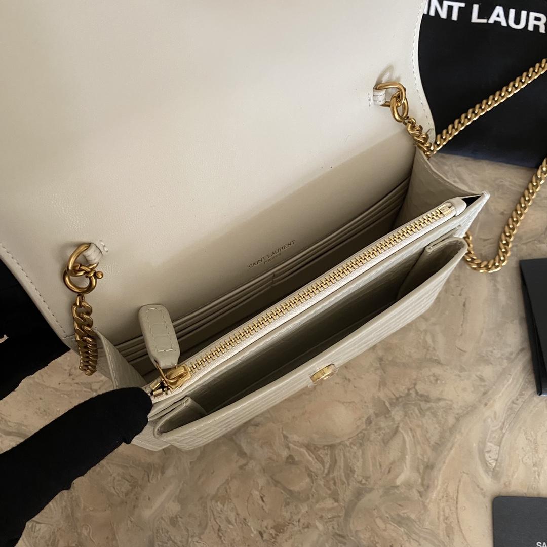 Saint Laurent Sunset Chain Wallet In Crocodile-Embossed Shiny Leather - DopestKickz