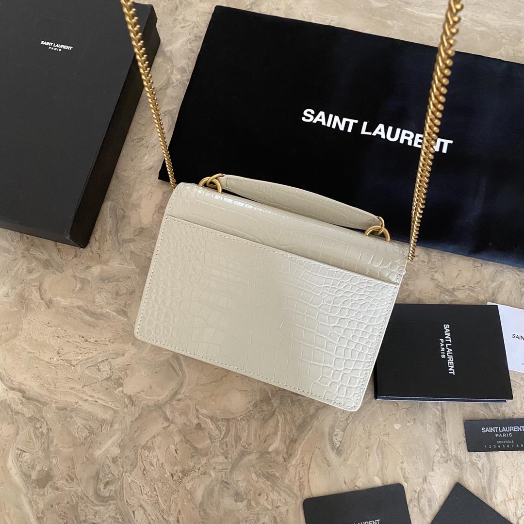 Saint Laurent Sunset Chain Wallet In Crocodile-Embossed Shiny Leather - DopestKickz