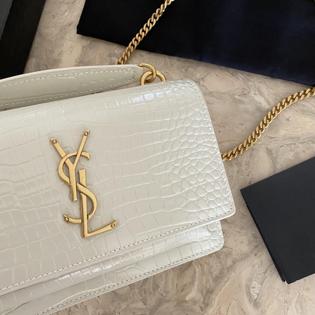 Saint Laurent Sunset Chain Wallet In Crocodile-Embossed Shiny Leather - DopestKickz