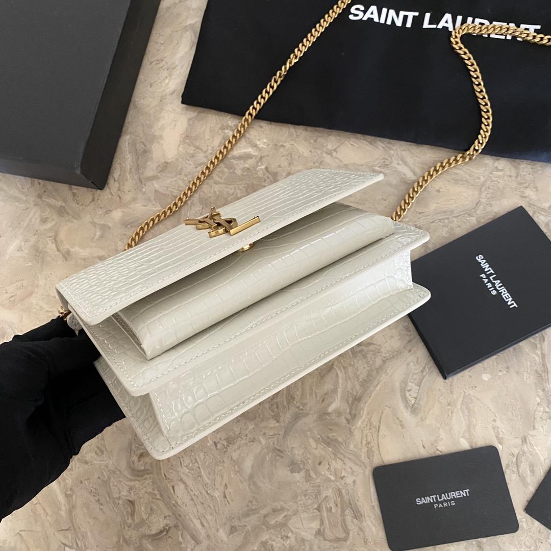 Saint Laurent Sunset Chain Wallet In Crocodile-Embossed Shiny Leather - DopestKickz