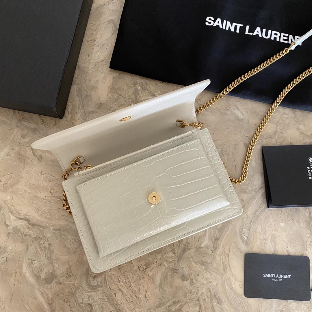 Saint Laurent Sunset Chain Wallet In Crocodile-Embossed Shiny Leather - DopestKickz