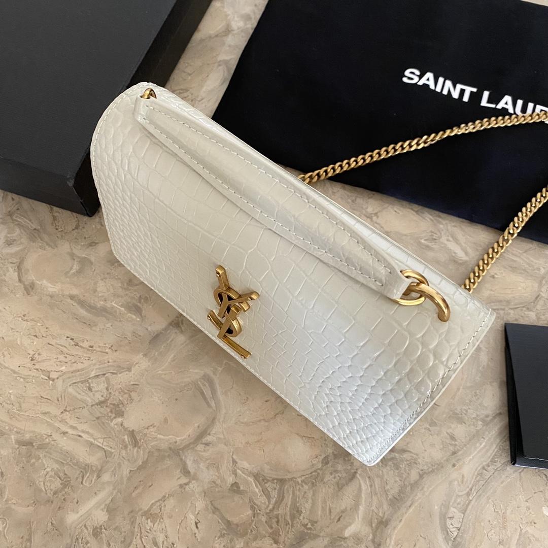 Saint Laurent Sunset Chain Wallet In Crocodile-Embossed Shiny Leather - DopestKickz