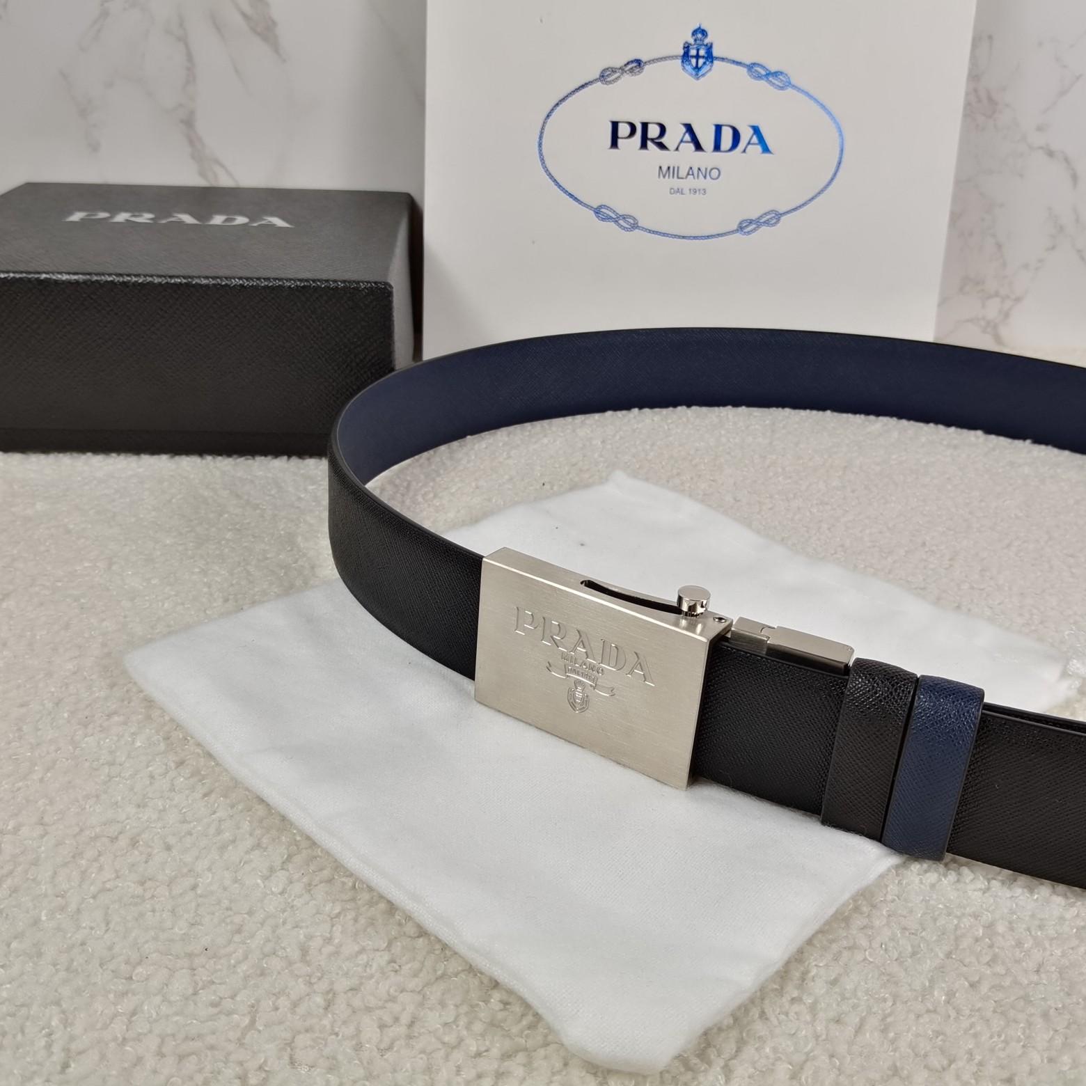 Prada Saffiano Leather Reversible Belt - DopestKickz