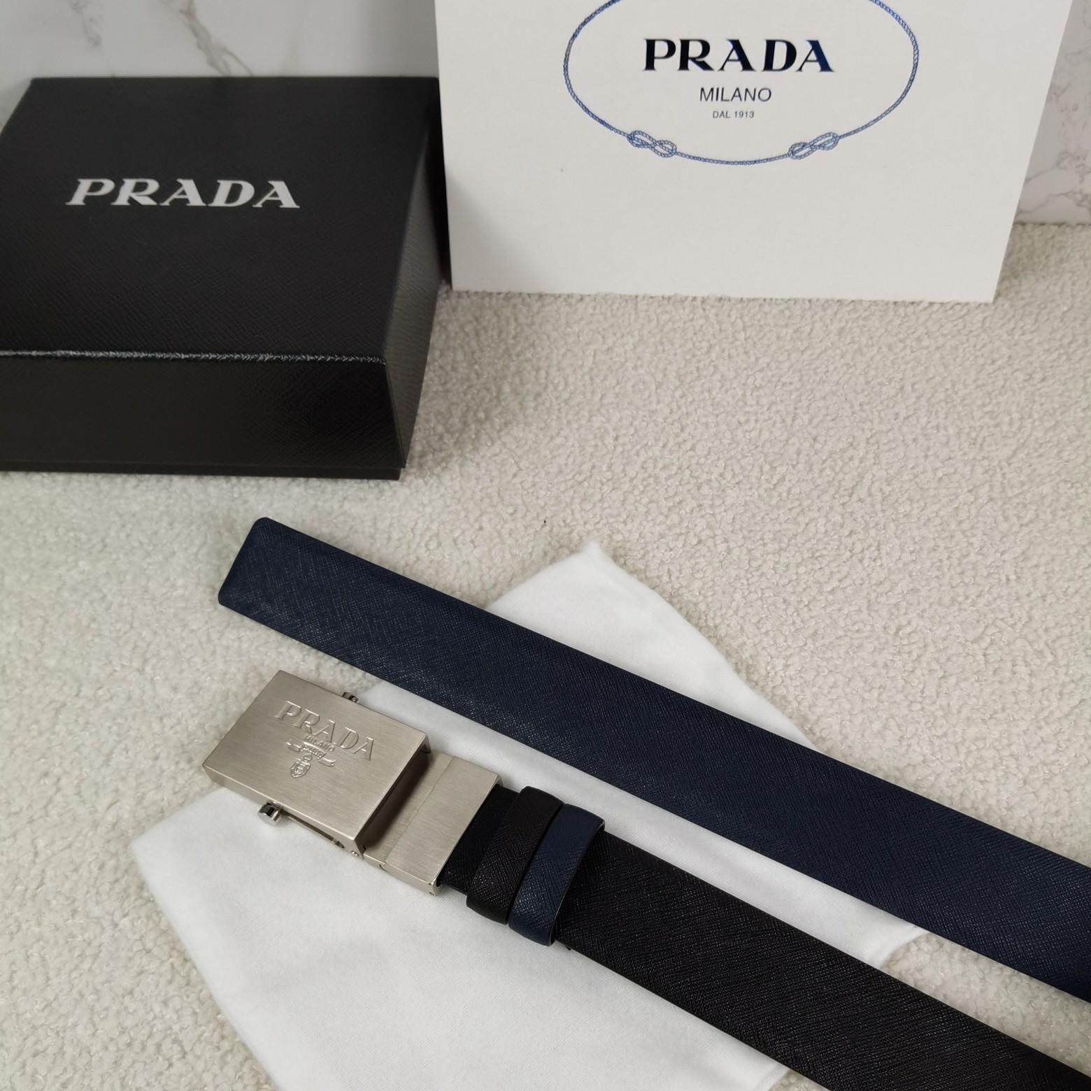 Prada Saffiano Leather Reversible Belt - DopestKickz