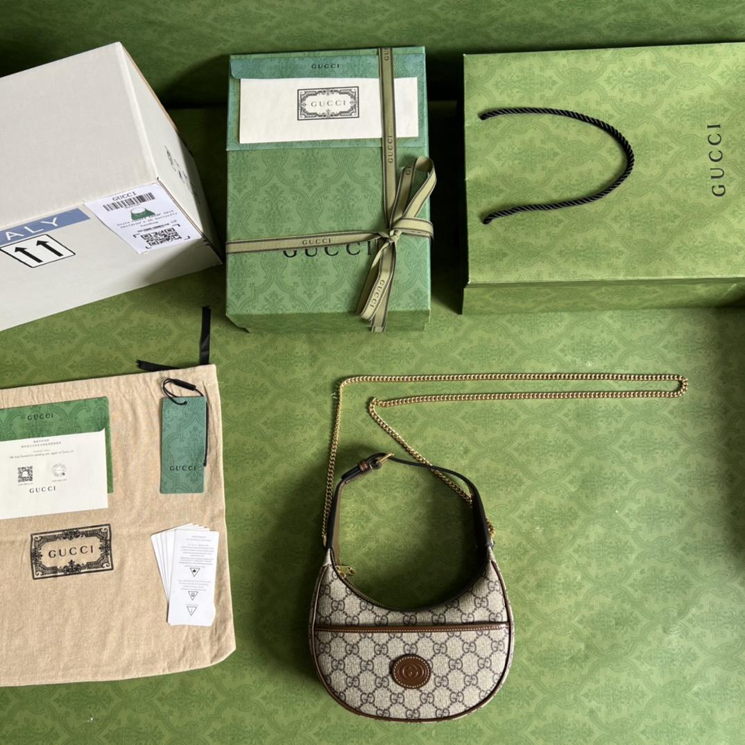 Gucci Half-Moon-Shaped Mini Bag With Interlocking G(22-12.5-5cm)   - DopestKickz