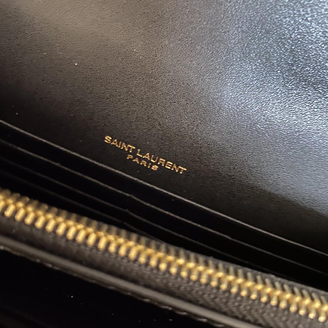 Saint Laurent Sunset Chain Wallet In Crocodile-Embossed Shiny Leather - DopestKickz