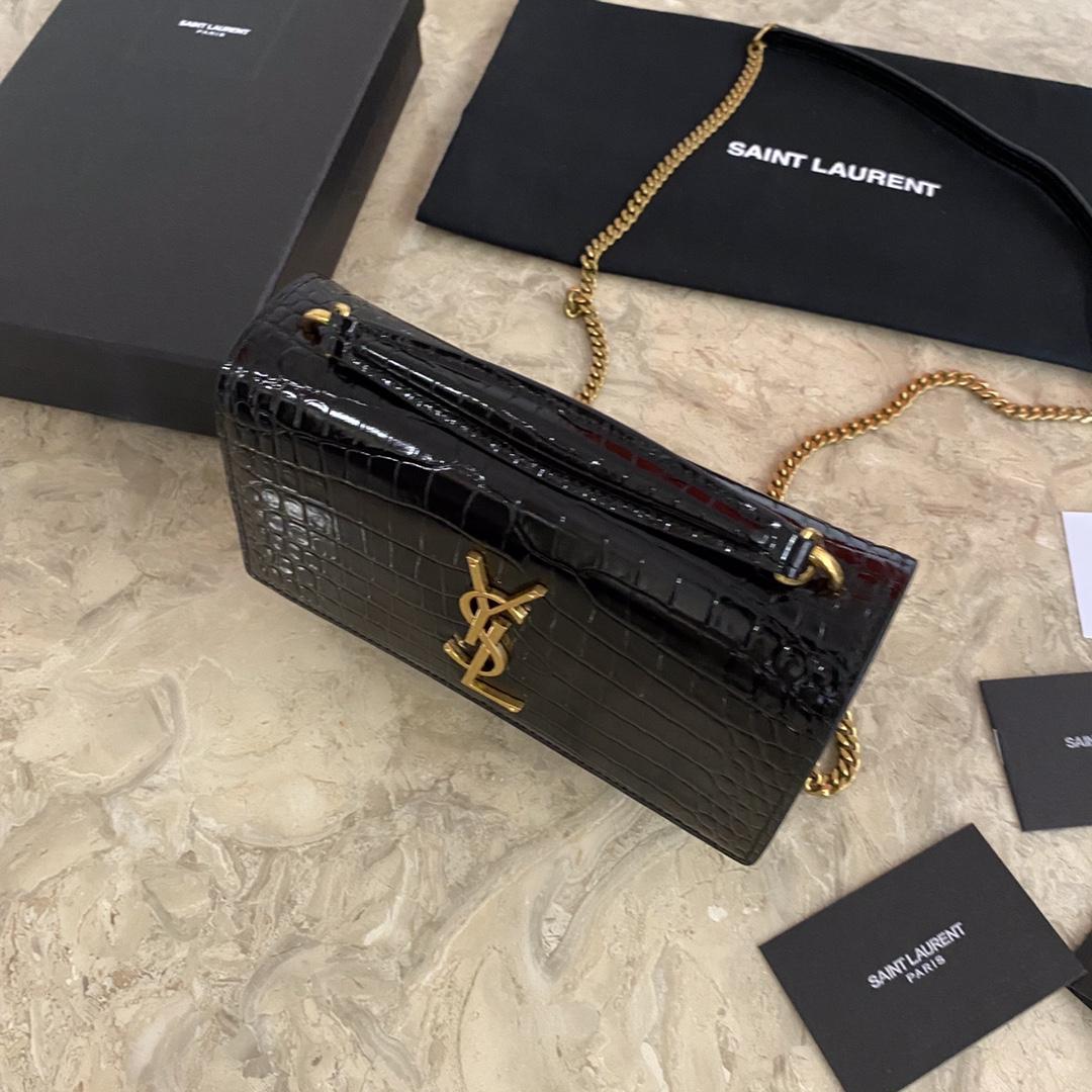 Saint Laurent Sunset Chain Wallet In Crocodile-Embossed Shiny Leather - DopestKickz