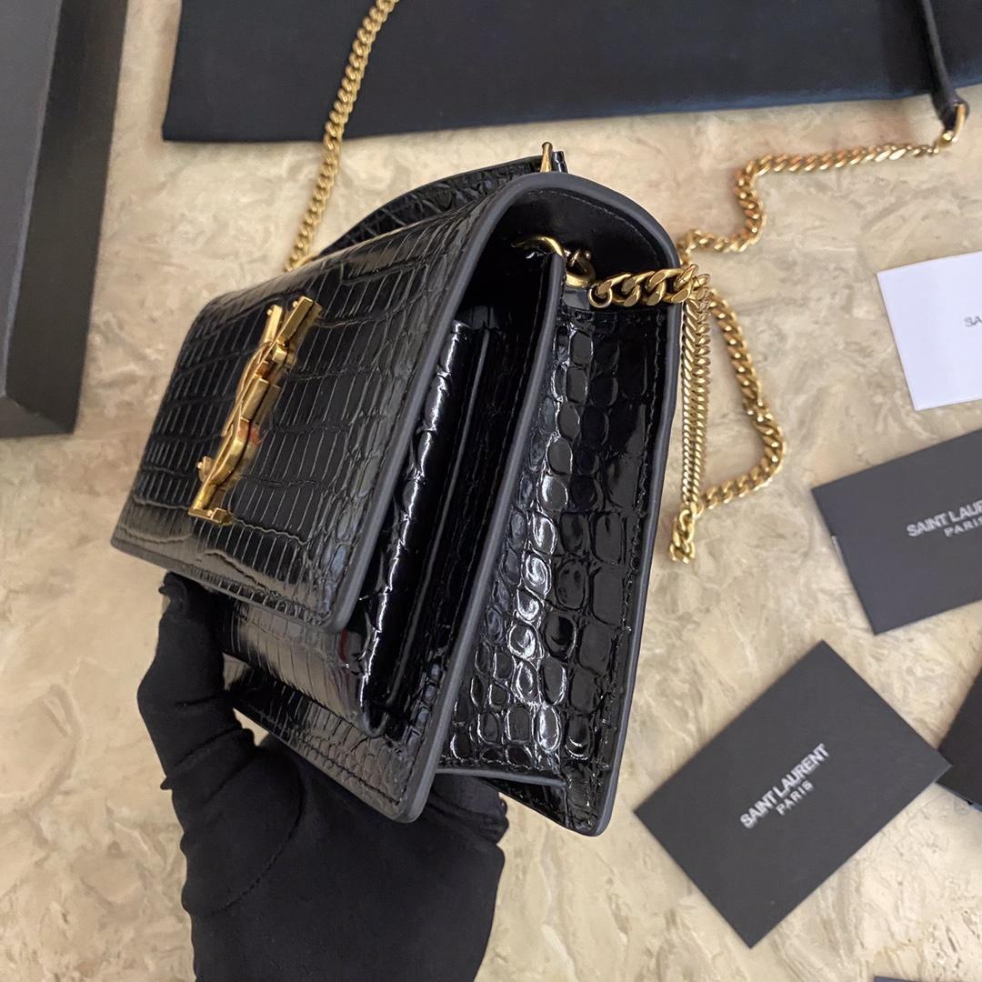 Saint Laurent Sunset Chain Wallet In Crocodile-Embossed Shiny Leather - DopestKickz