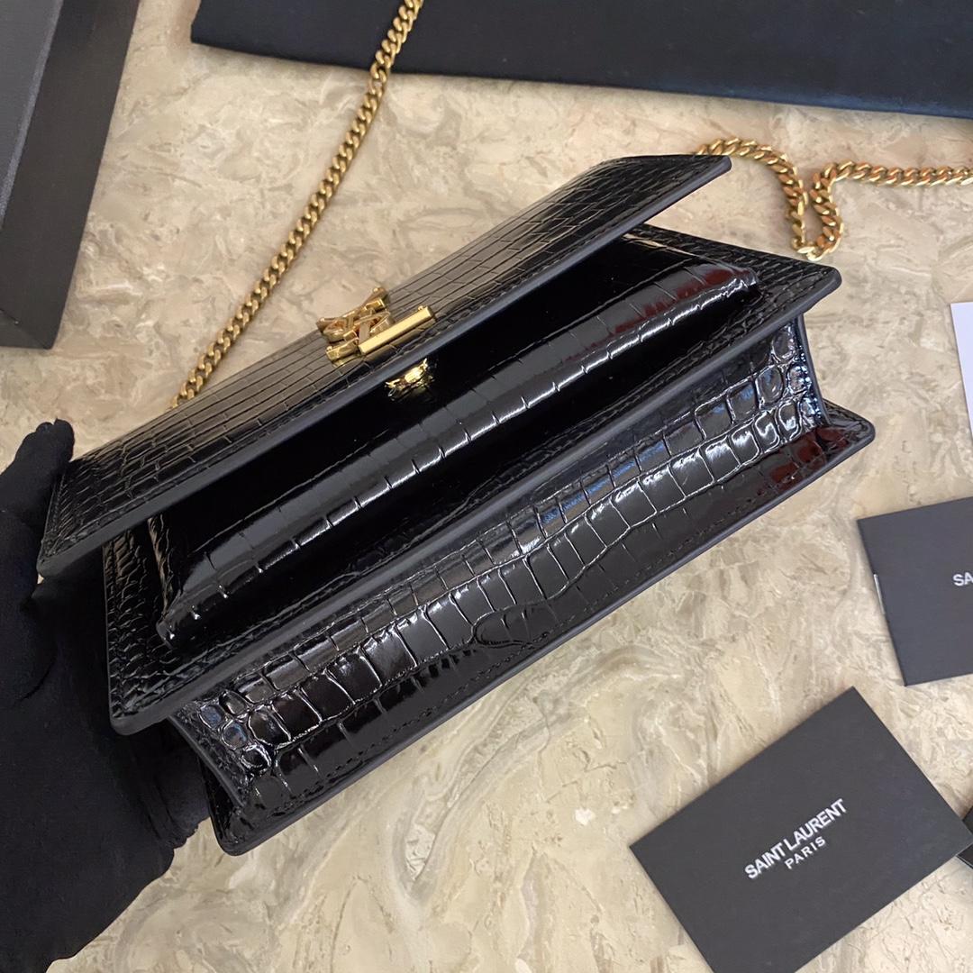 Saint Laurent Sunset Chain Wallet In Crocodile-Embossed Shiny Leather - DopestKickz