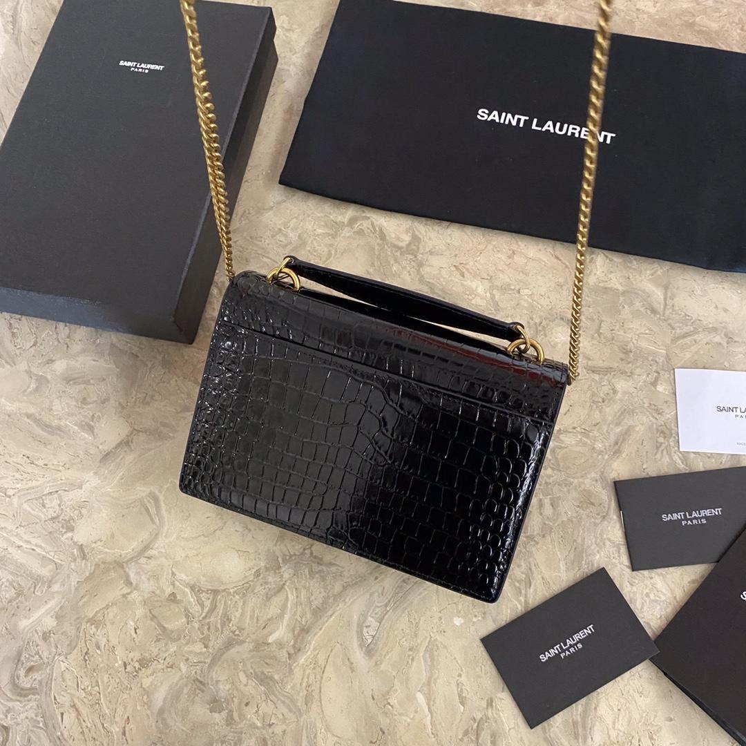 Saint Laurent Sunset Chain Wallet In Crocodile-Embossed Shiny Leather - DopestKickz