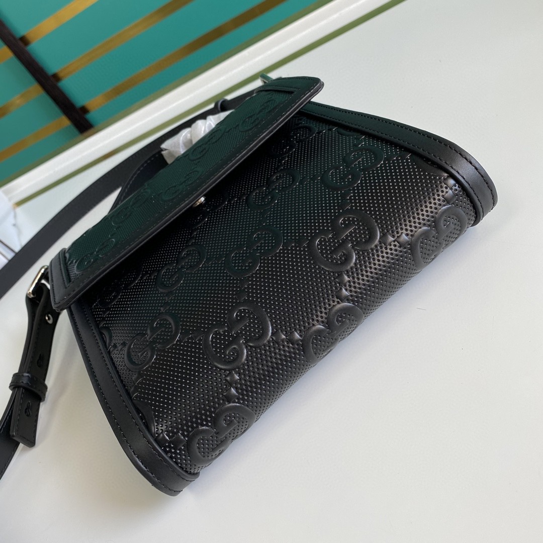 Gucci Embossed GG Motif Messenger Bag - Black(18-20-5.4cm)    625782 - DopestKickz