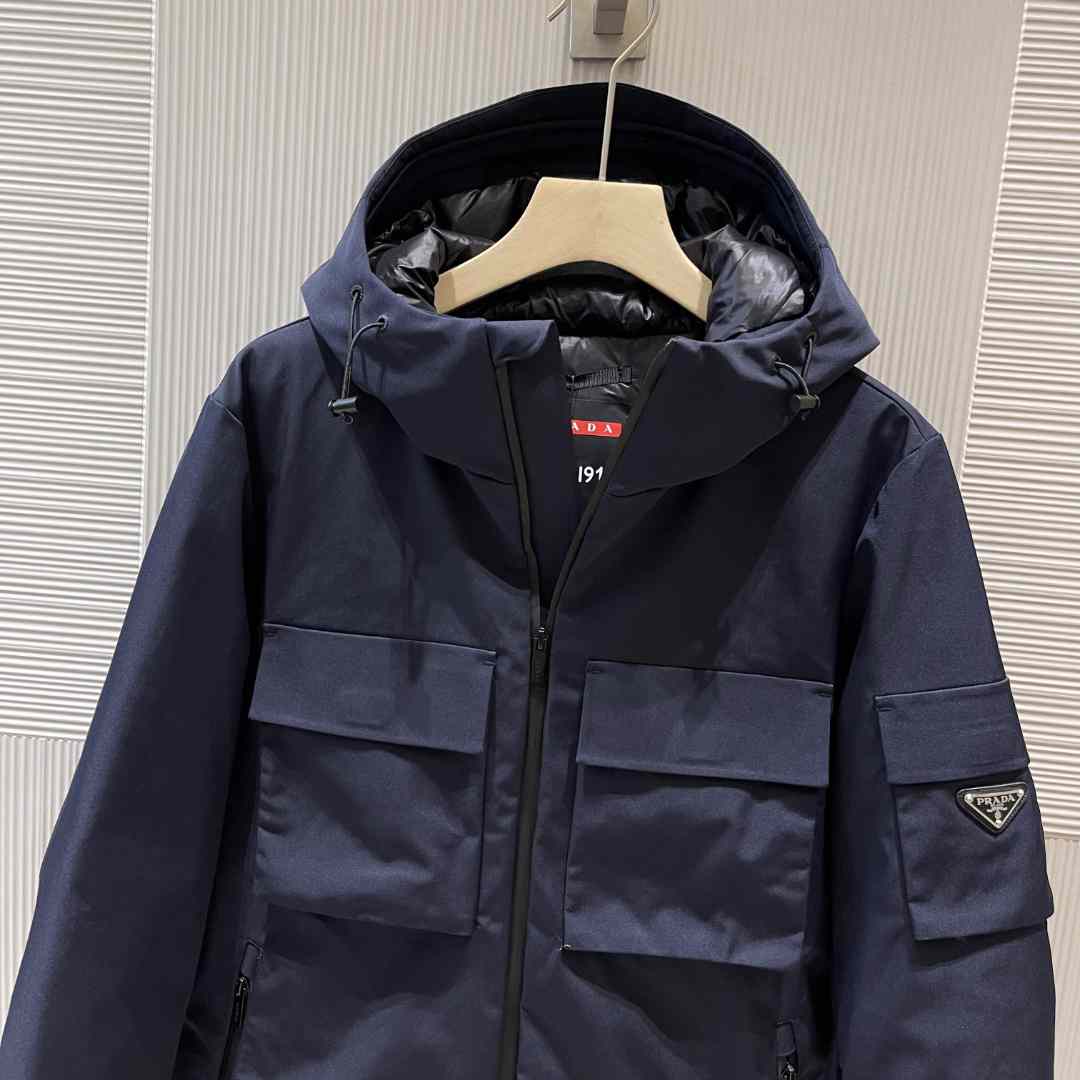 Prada Logo Hooded Puffer Jacket - DopestKickz