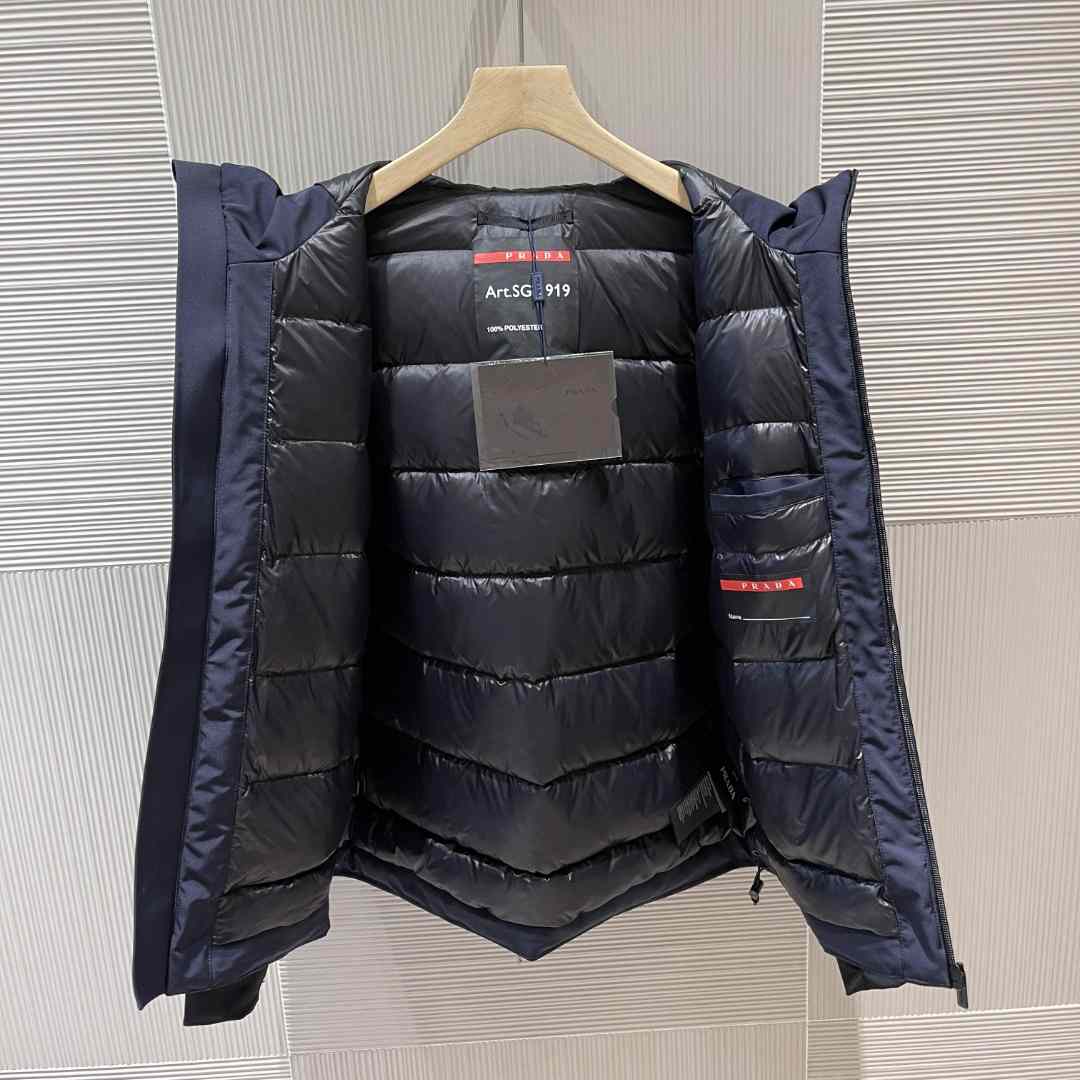 Prada Logo Hooded Puffer Jacket - DopestKickz