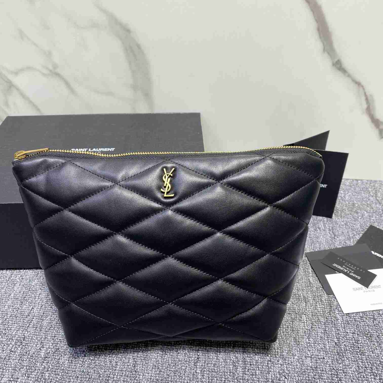 Saint Laurent Sade Pouch In Quilted Lambskin - DopestKickz