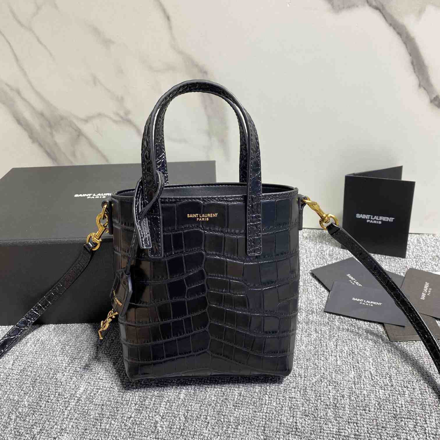 Saint Laurent Paris Mini Toy Shopping In Crocodile-Embossed Leather  - DopestKickz