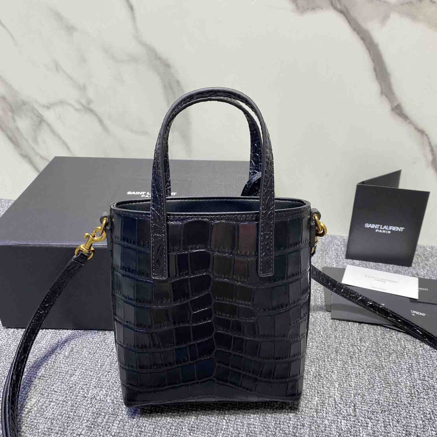 Saint Laurent Paris Mini Toy Shopping In Crocodile-Embossed Leather  - DopestKickz