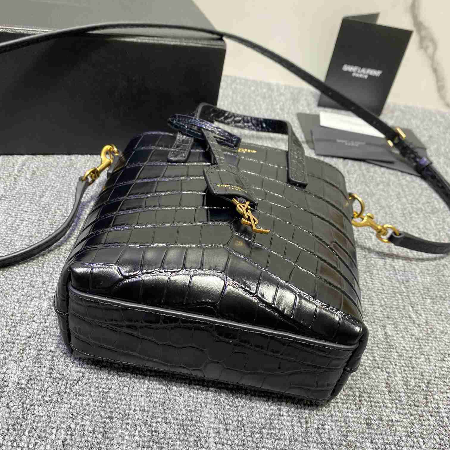 Saint Laurent Paris Mini Toy Shopping In Crocodile-Embossed Leather  - DopestKickz