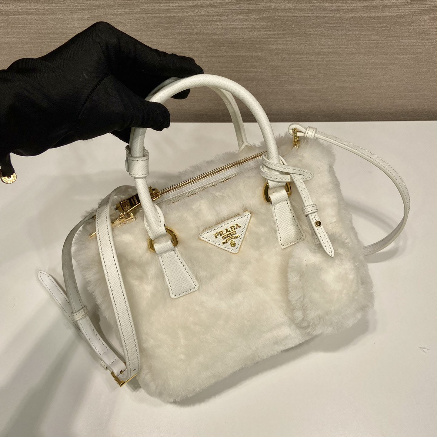 Prada Galleria Shearling Mini-Bag - DopestKickz