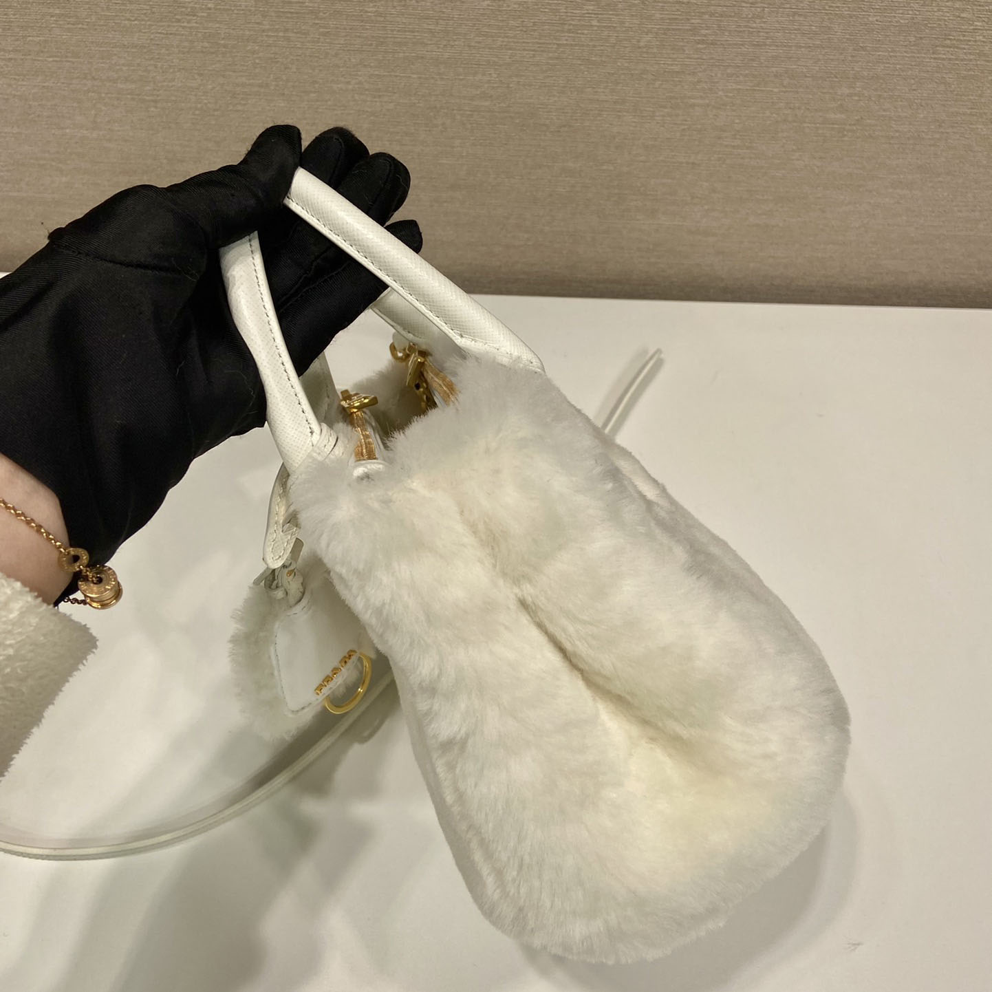 Prada Galleria Shearling Mini-Bag - DopestKickz