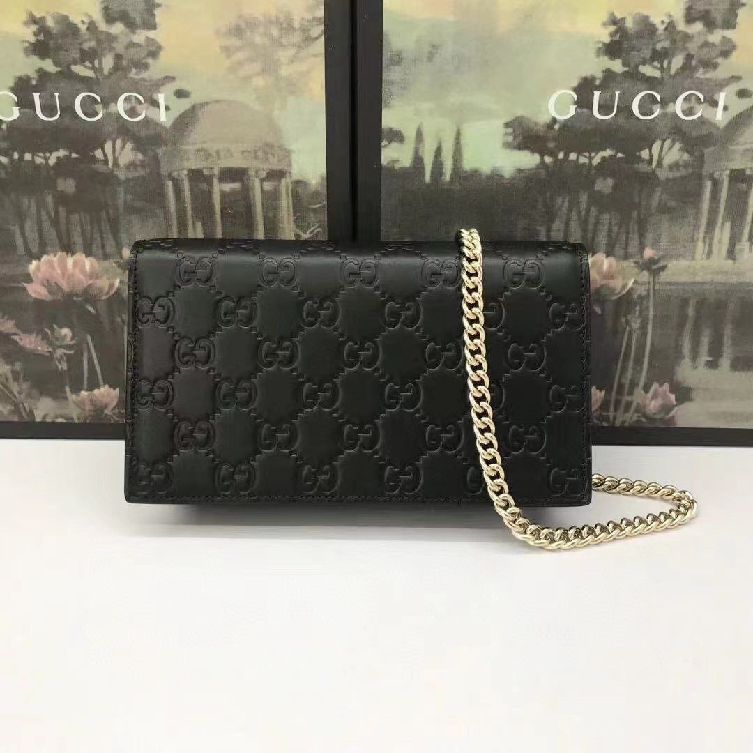 Gucci Guccissima Icon Chain Wallet Black(20-13-6cm) - DopestKickz