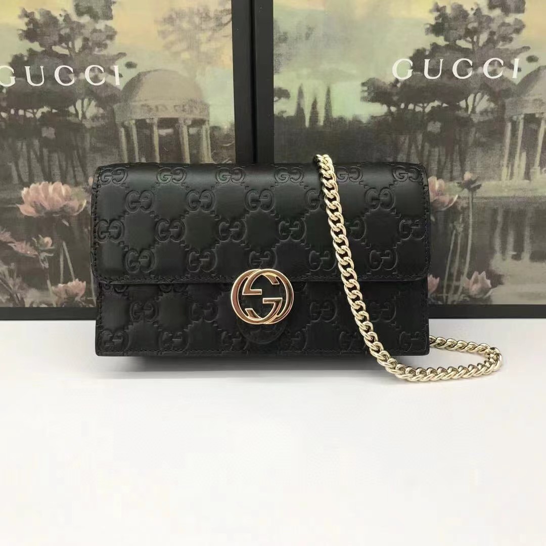 Gucci Guccissima Icon Chain Wallet Black(20-13-6cm) - DopestKickz