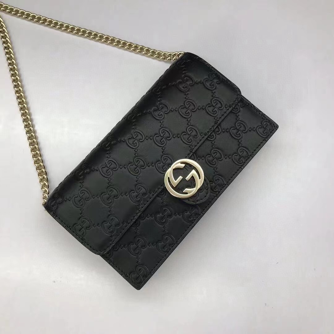 Gucci Guccissima Icon Chain Wallet Black(20-13-6cm) - DopestKickz