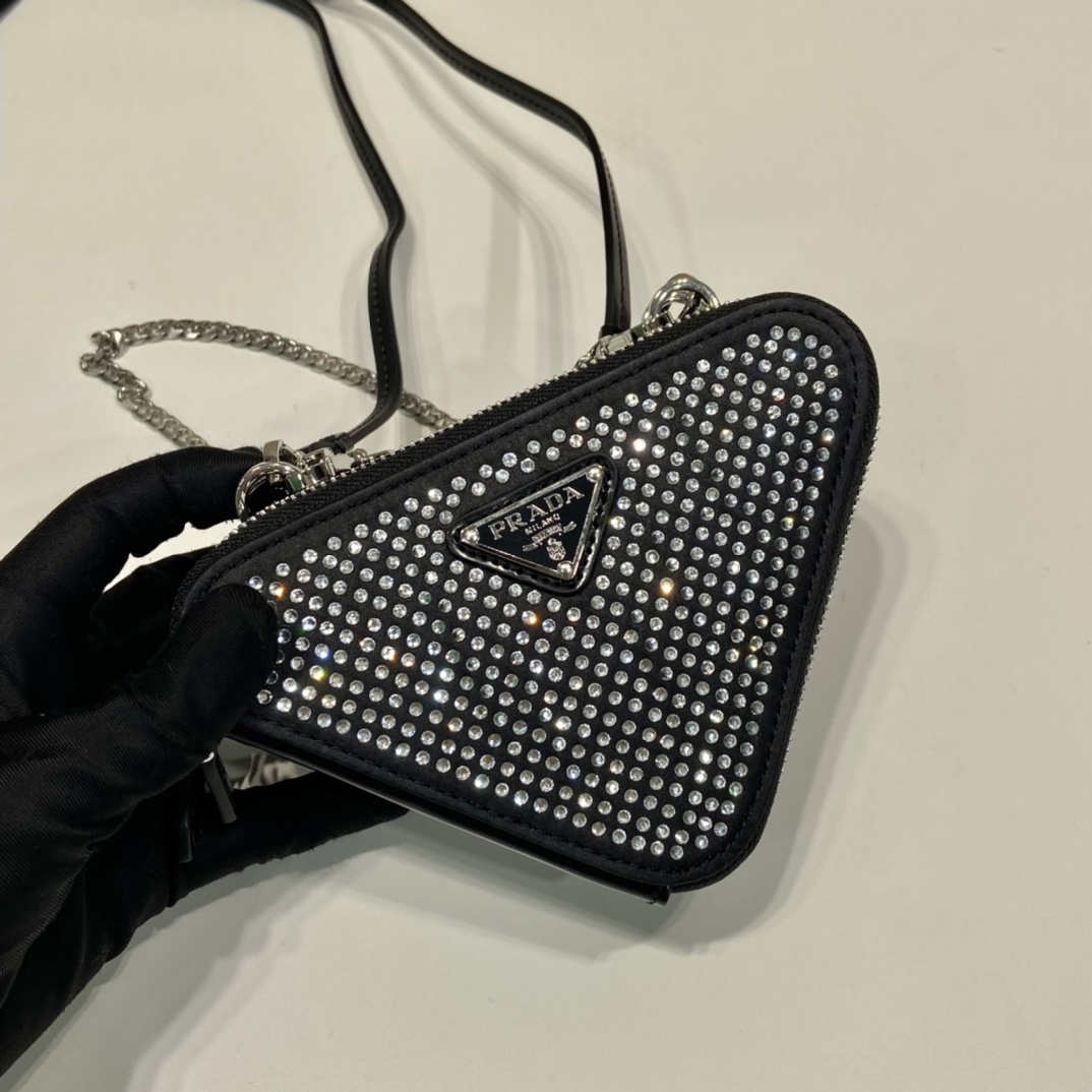 Prada Embellished Satin And Leather Mini-Pouch - DopestKickz