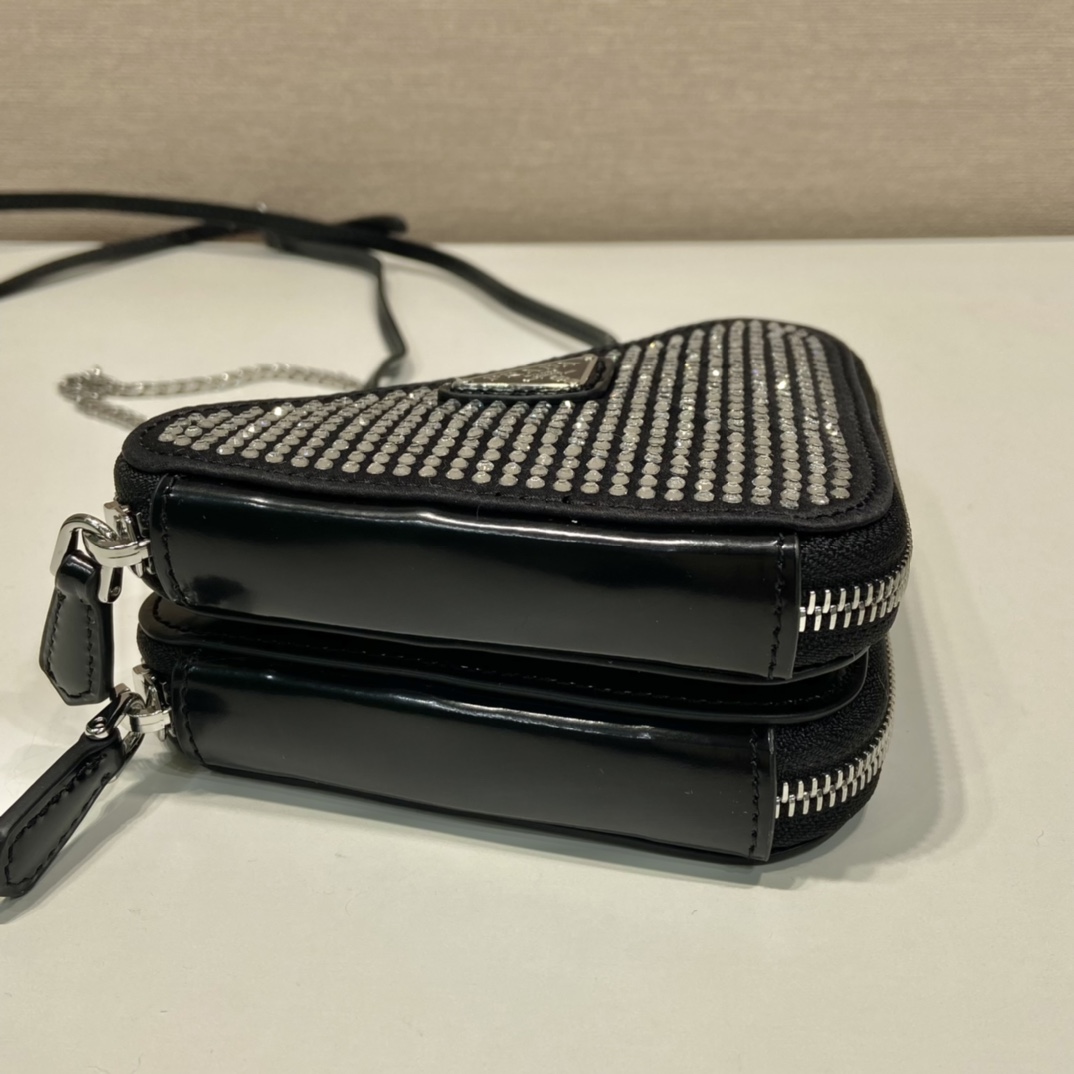 Prada Embellished Satin And Leather Mini-Pouch - DopestKickz