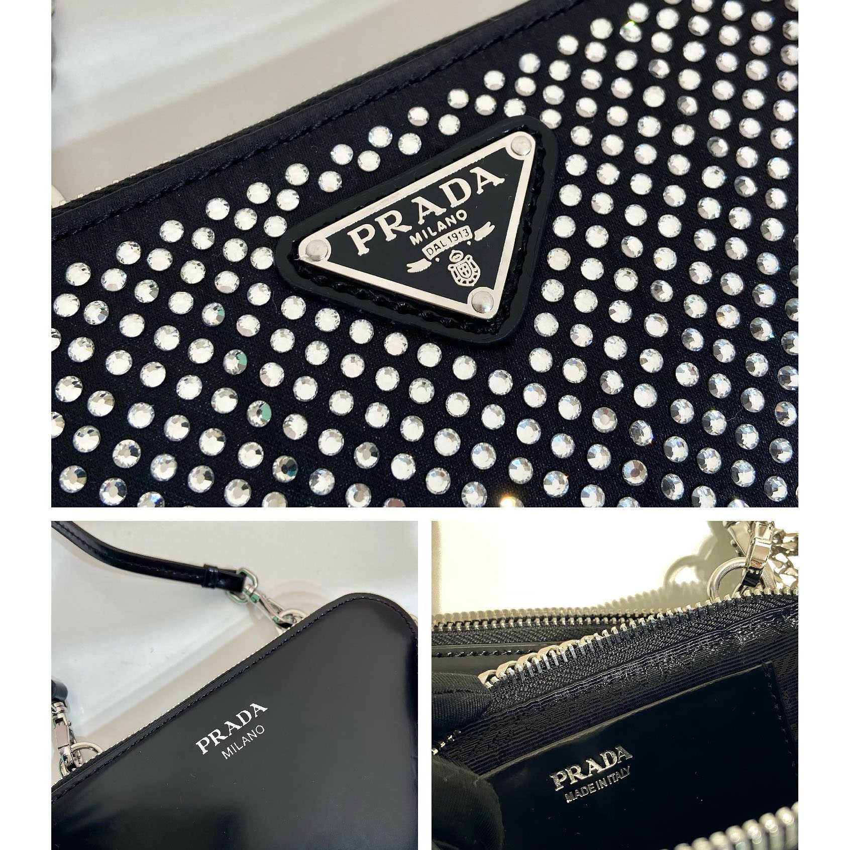 Prada Embellished Satin And Leather Mini-Pouch - DopestKickz