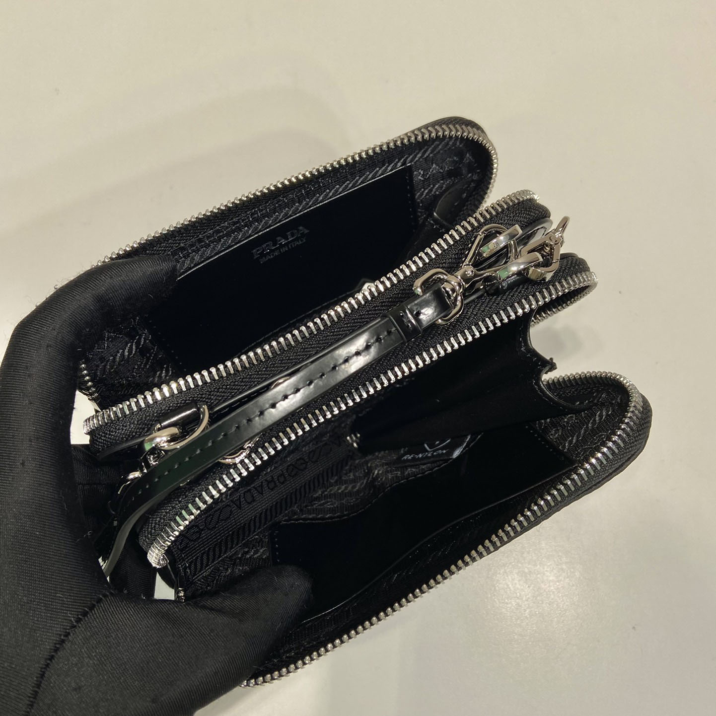 Prada Embellished Satin And Leather Mini-Pouch - DopestKickz