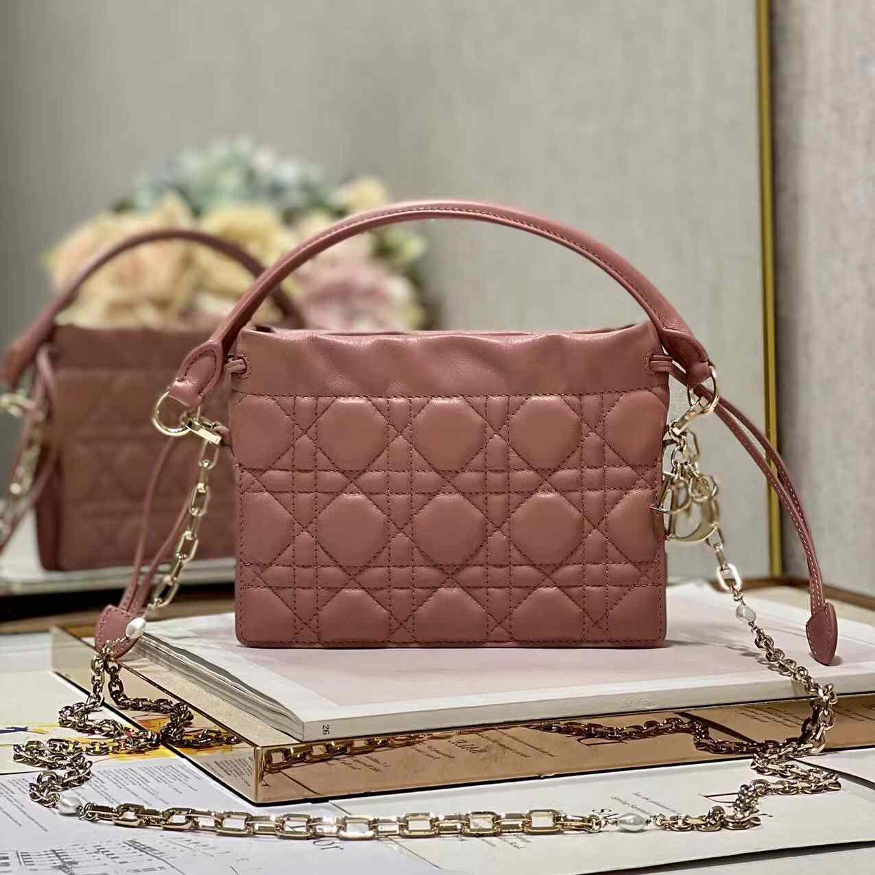 Dior Lady Dior Top Handle Drawstring Mini Bag - DopestKickz