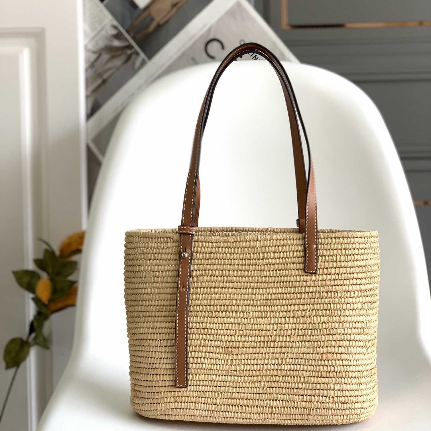 Loewe Small Square Basket bag In Raffia And Calfskin (30*21*11cm) - DopestKickz