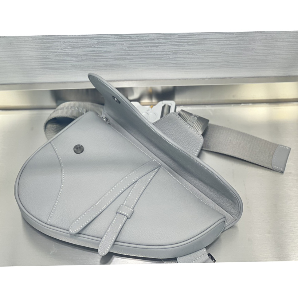 Dior Saddle Bag Dior Gray Grained Calfskin With Christian Dior 1947 Signature (26 x 19 x 4.5CM) - DopestKickz