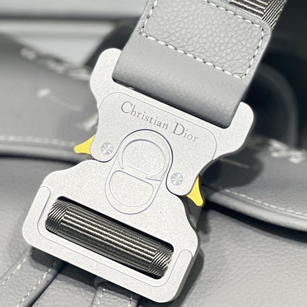 Dior Saddle Bag Dior Gray Grained Calfskin With Christian Dior 1947 Signature (26 x 19 x 4.5CM) - DopestKickz