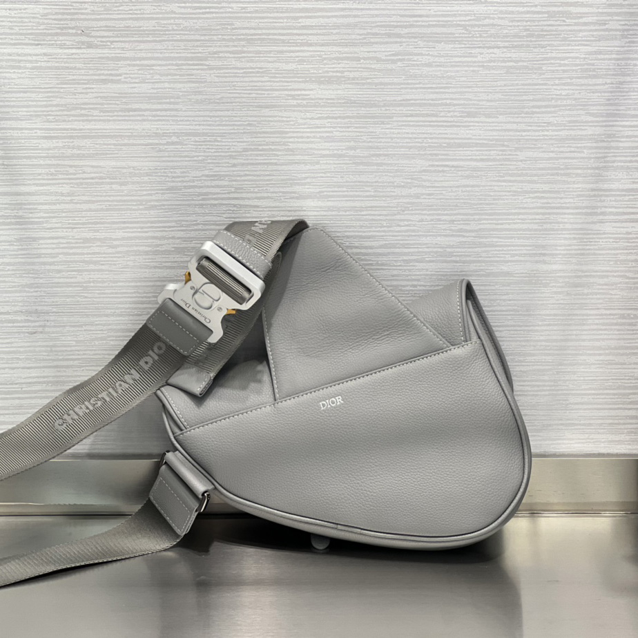 Dior Saddle Bag Dior Gray Grained Calfskin With Christian Dior 1947 Signature (26 x 19 x 4.5CM) - DopestKickz