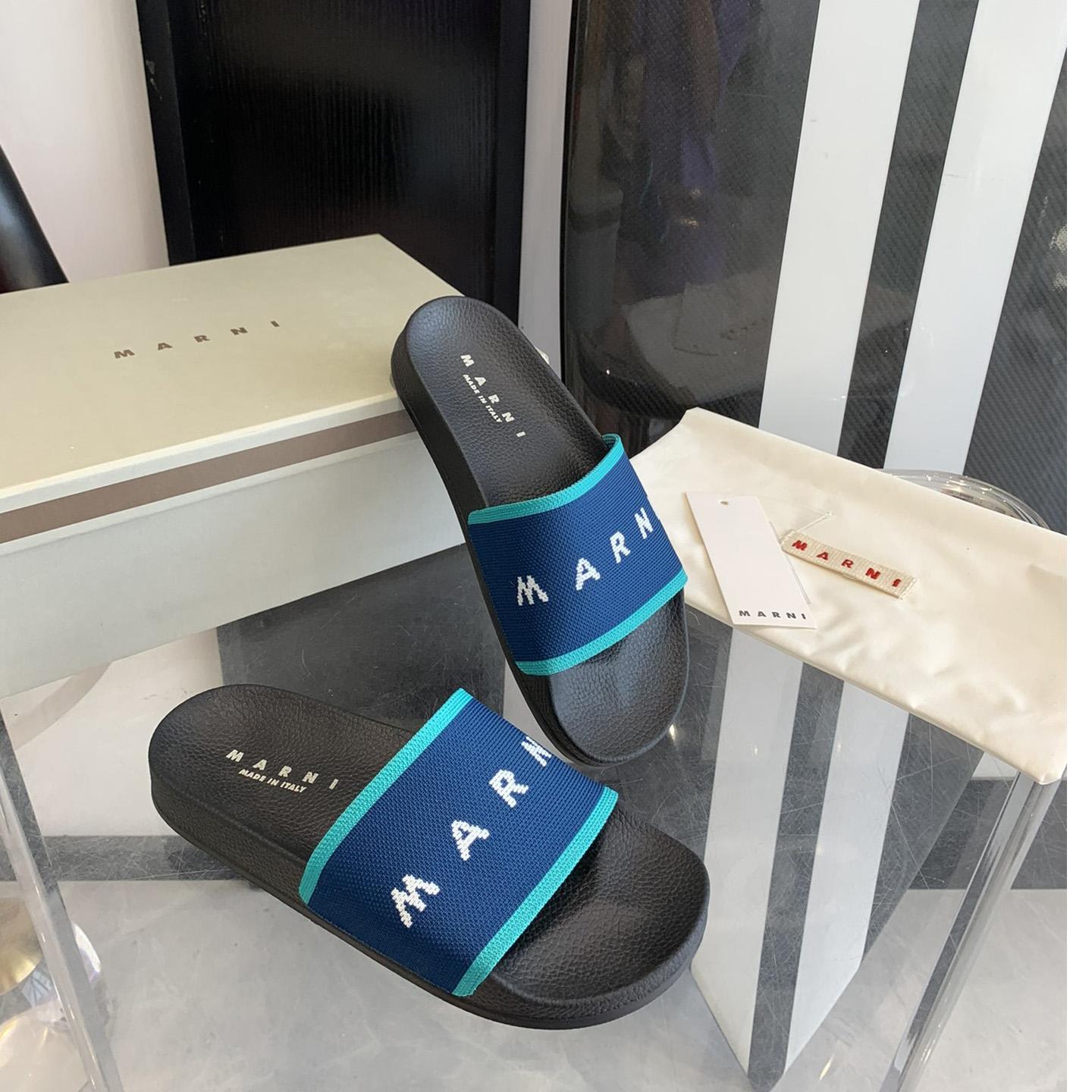 Marni Blue Logo Jacquard Rubber Slide - DopestKickz