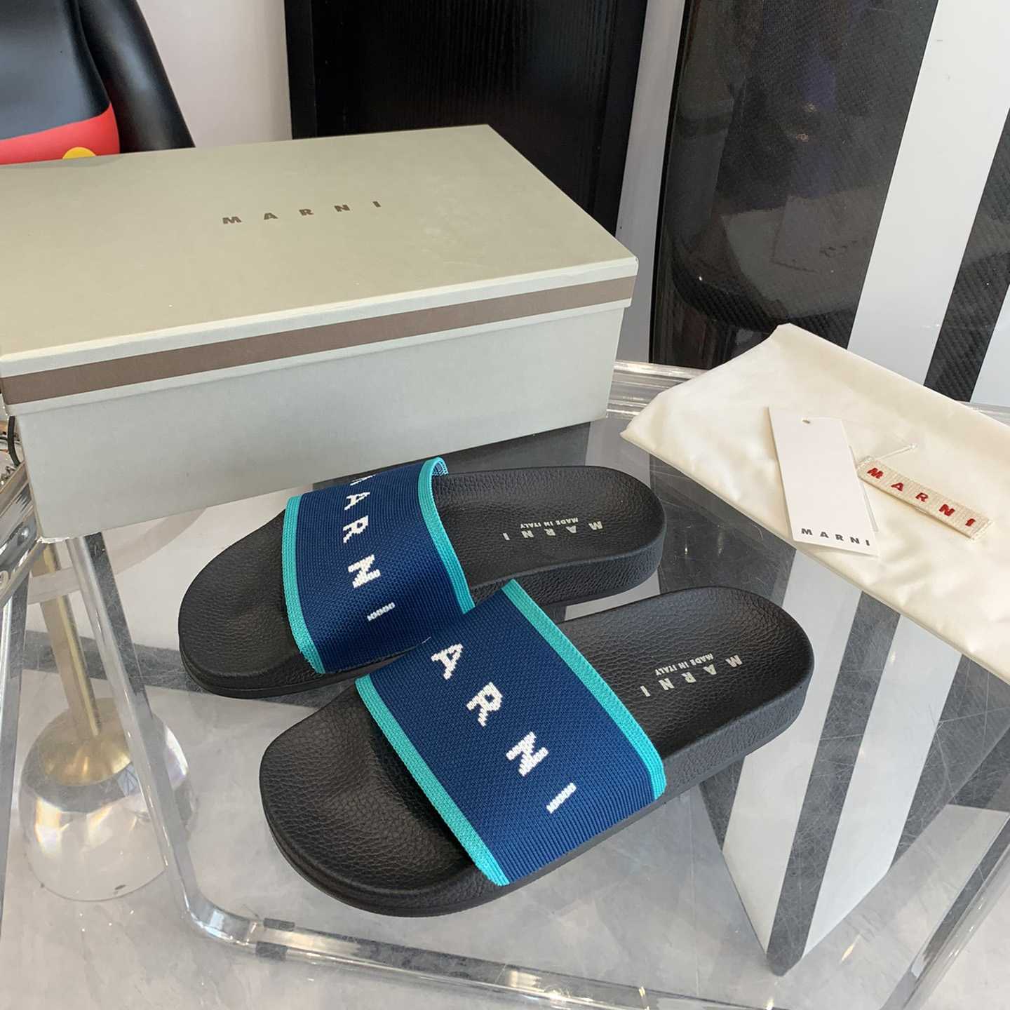 Marni Blue Logo Jacquard Rubber Slide - DopestKickz