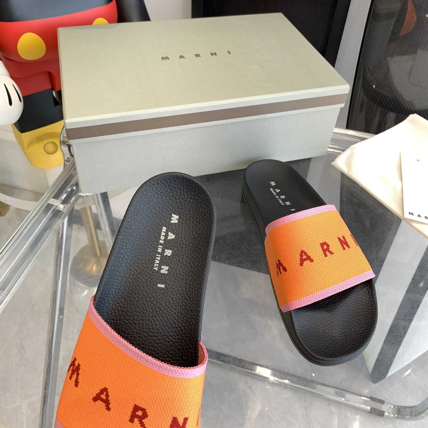 Marni Orange Logo Jacquard Rubber Slide - DopestKickz