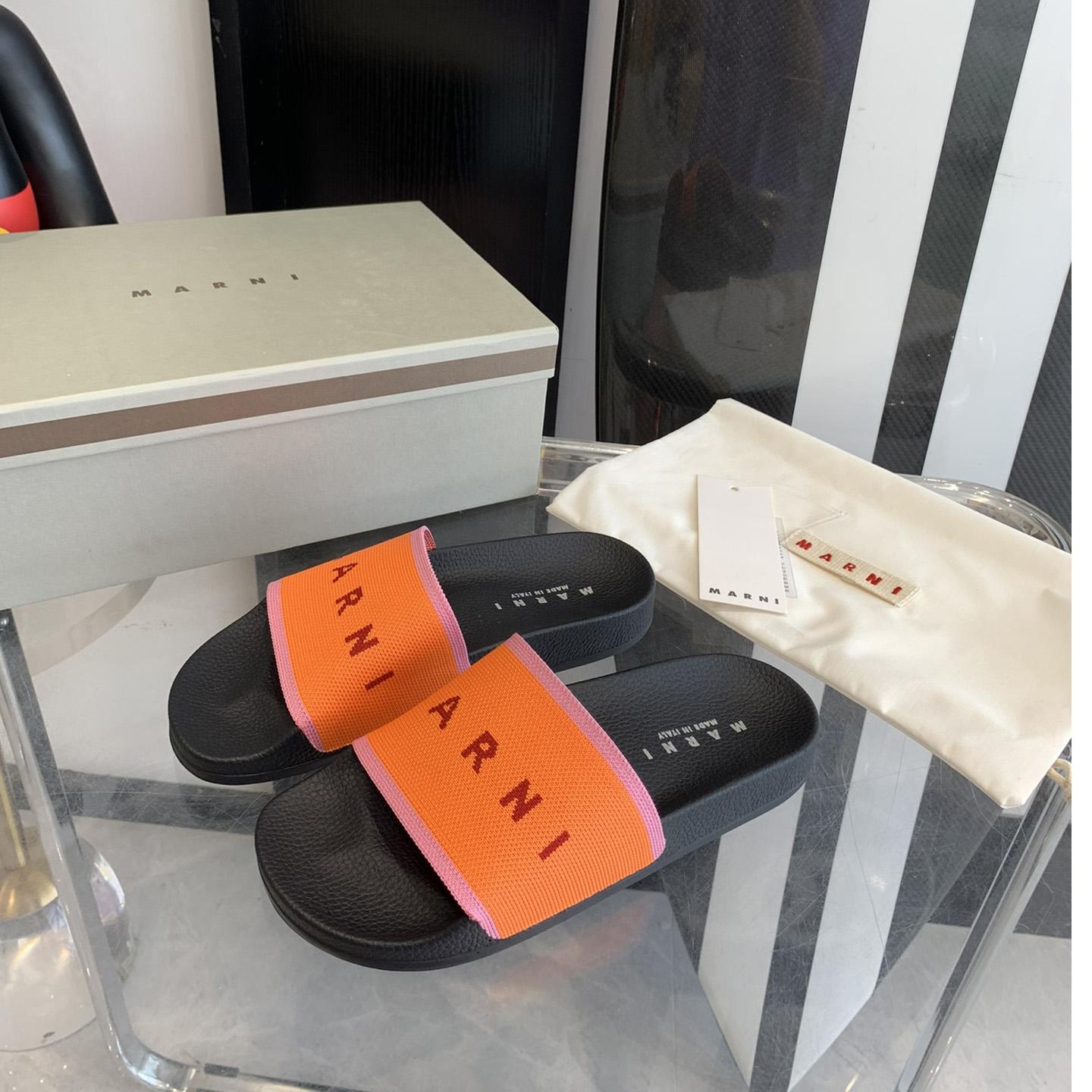 Marni Orange Logo Jacquard Rubber Slide - DopestKickz
