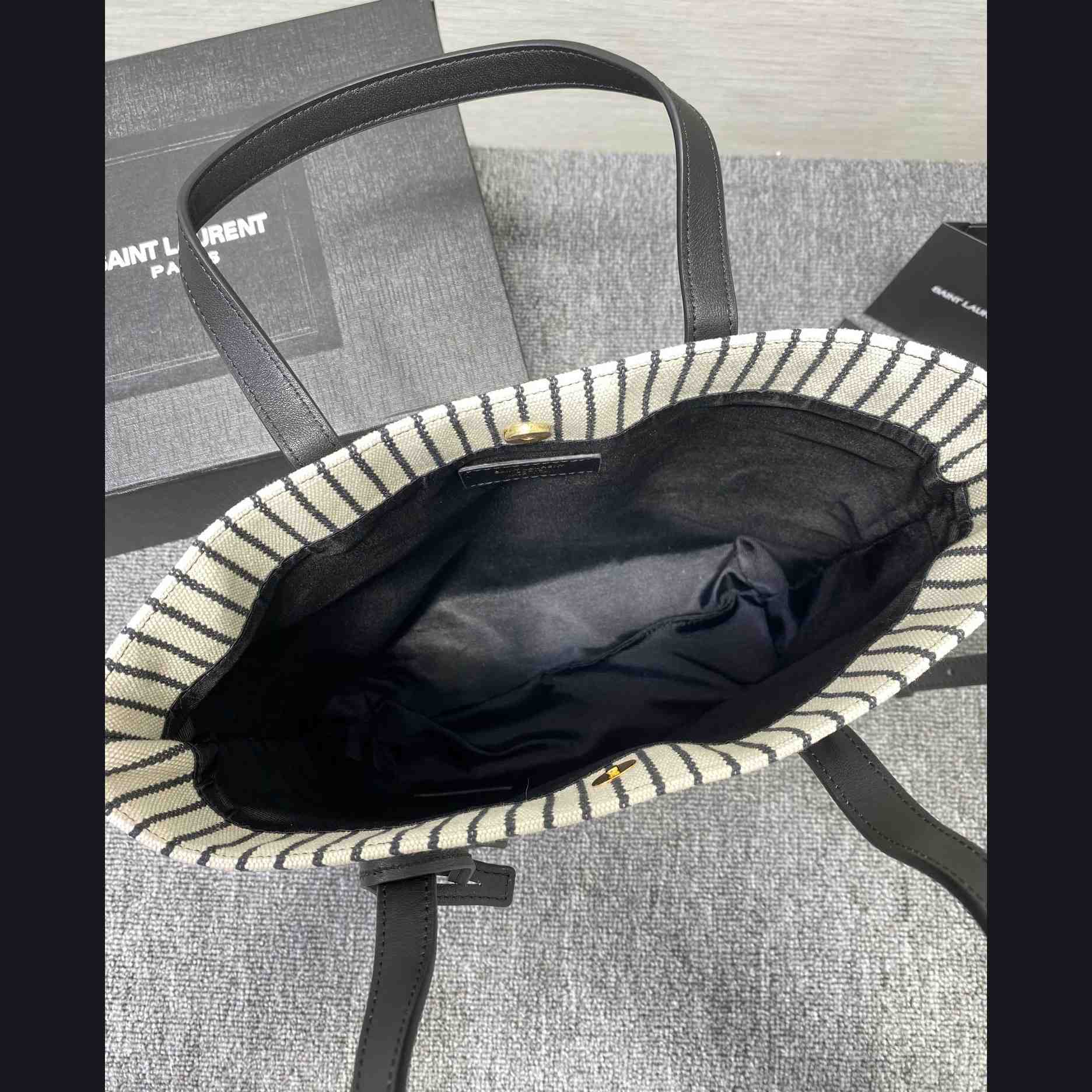 Saint Laurent Shopping Toy Striped Canvas Tote (25x28x8cm) - DopestKickz