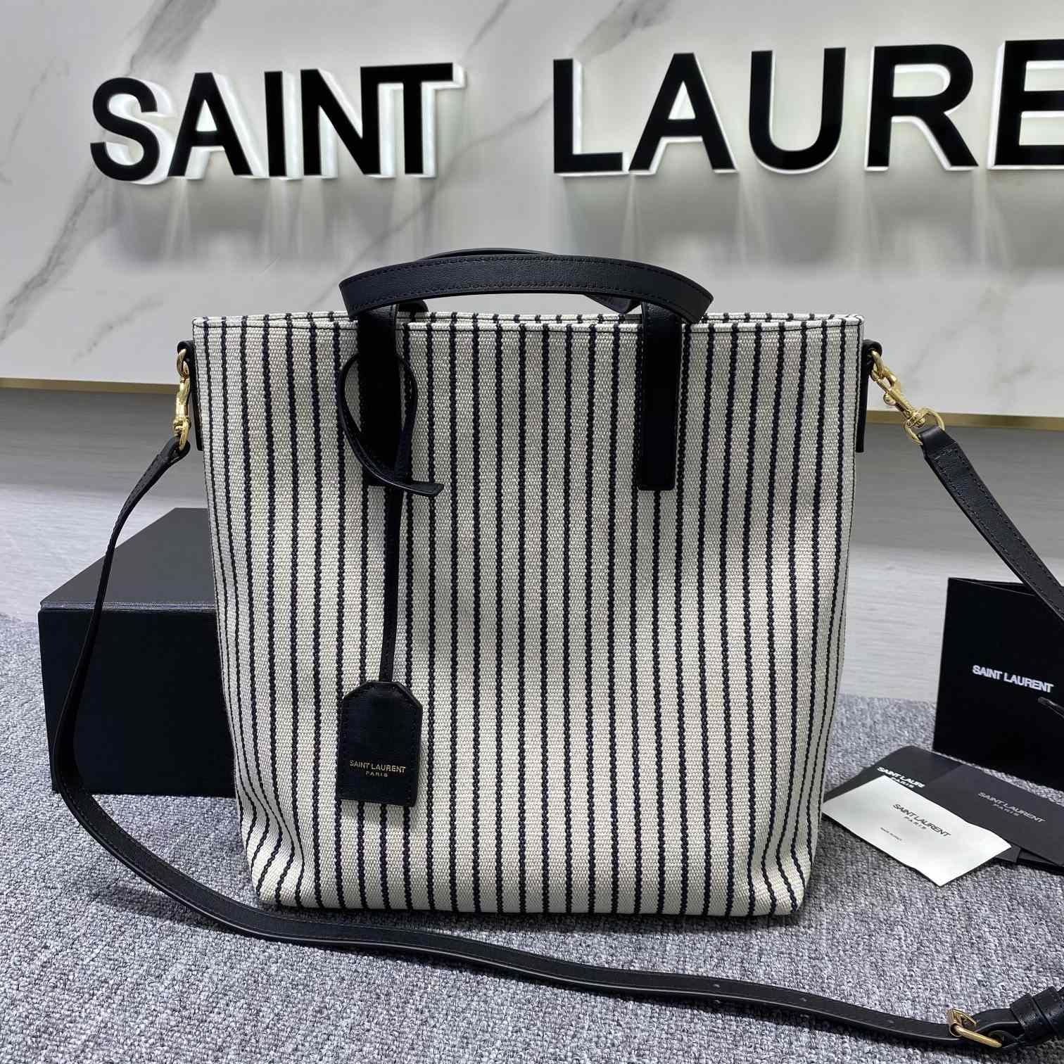 Saint Laurent Shopping Toy Striped Canvas Tote (25x28x8cm) - DopestKickz