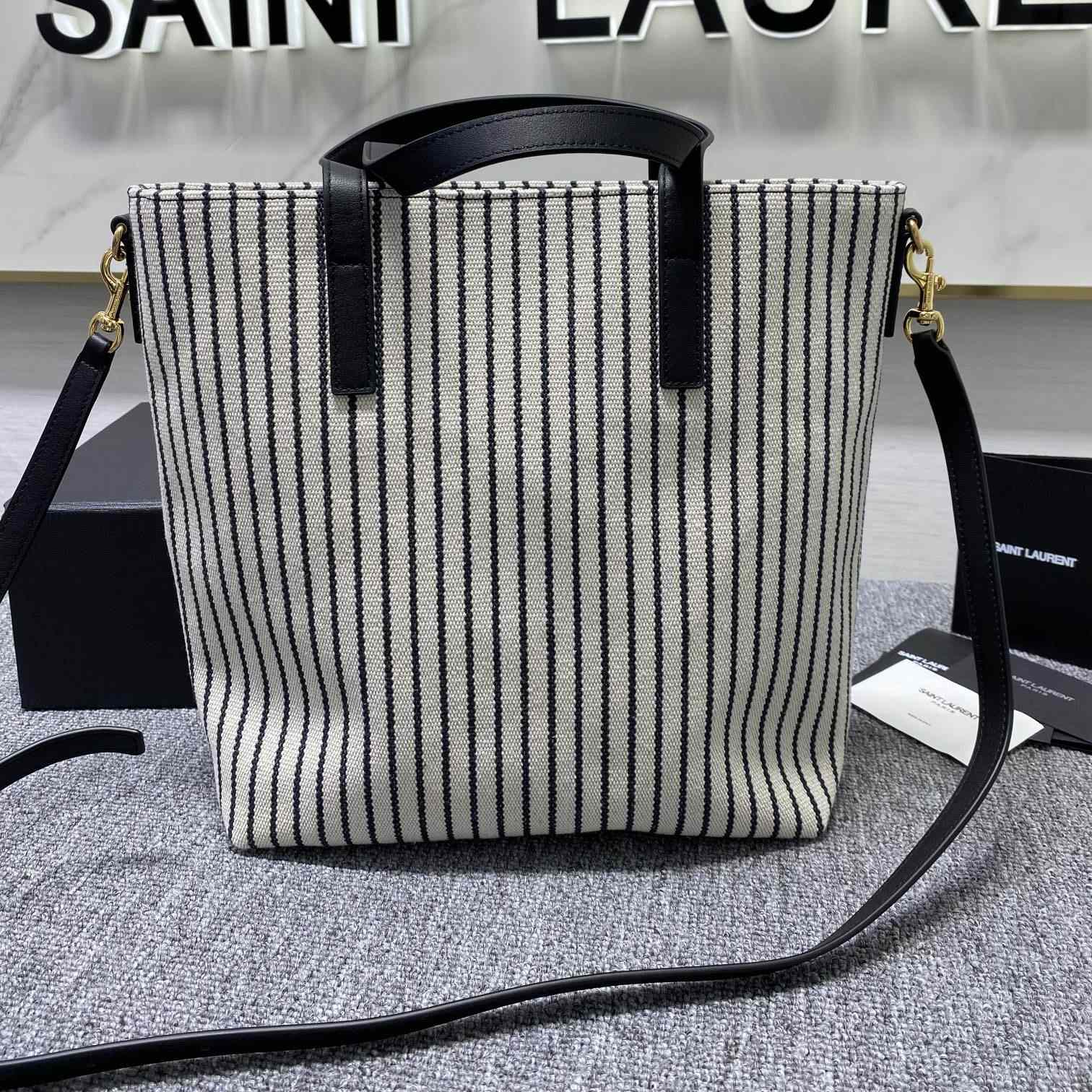 Saint Laurent Shopping Toy Striped Canvas Tote (25x28x8cm) - DopestKickz