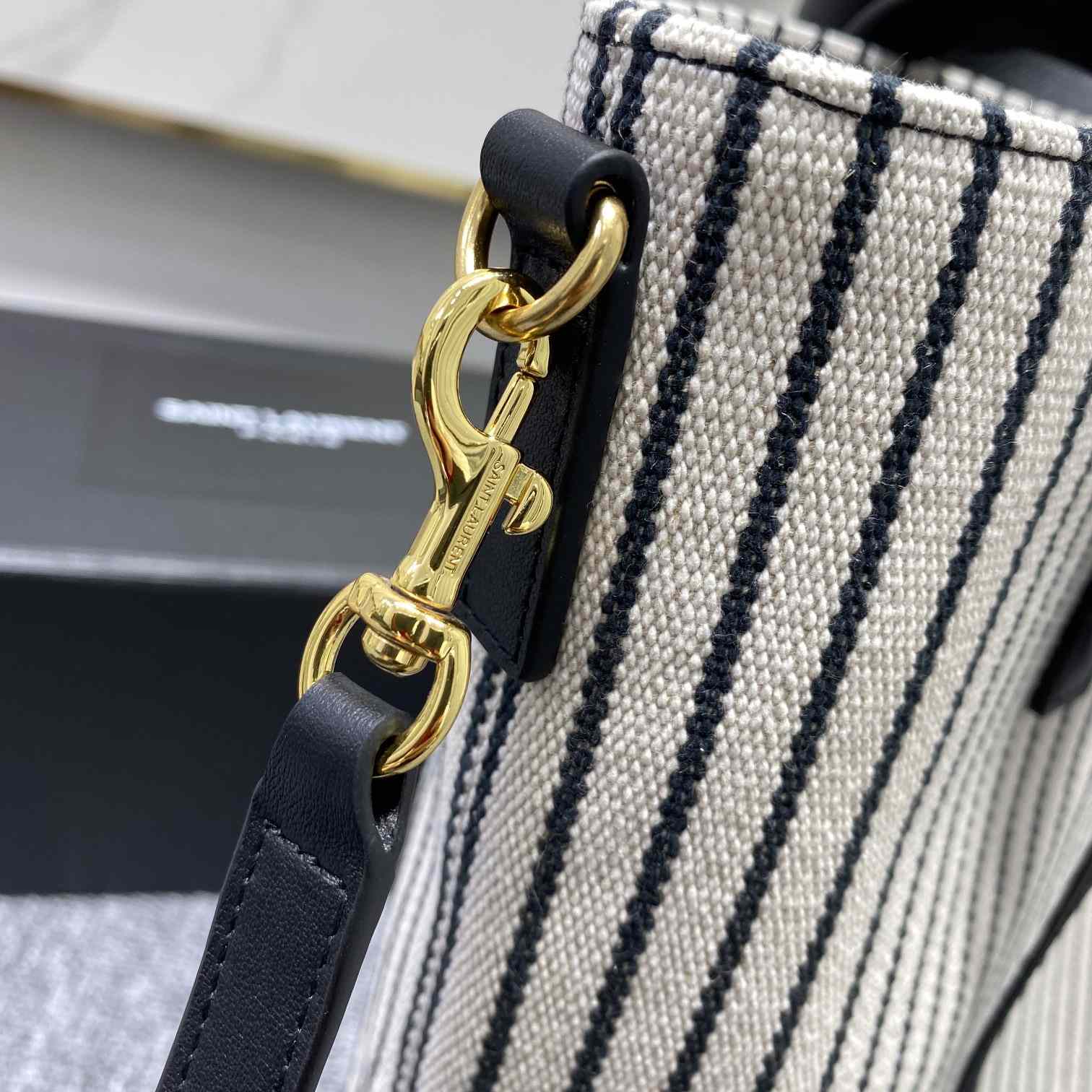 Saint Laurent Shopping Toy Striped Canvas Tote (25x28x8cm) - DopestKickz