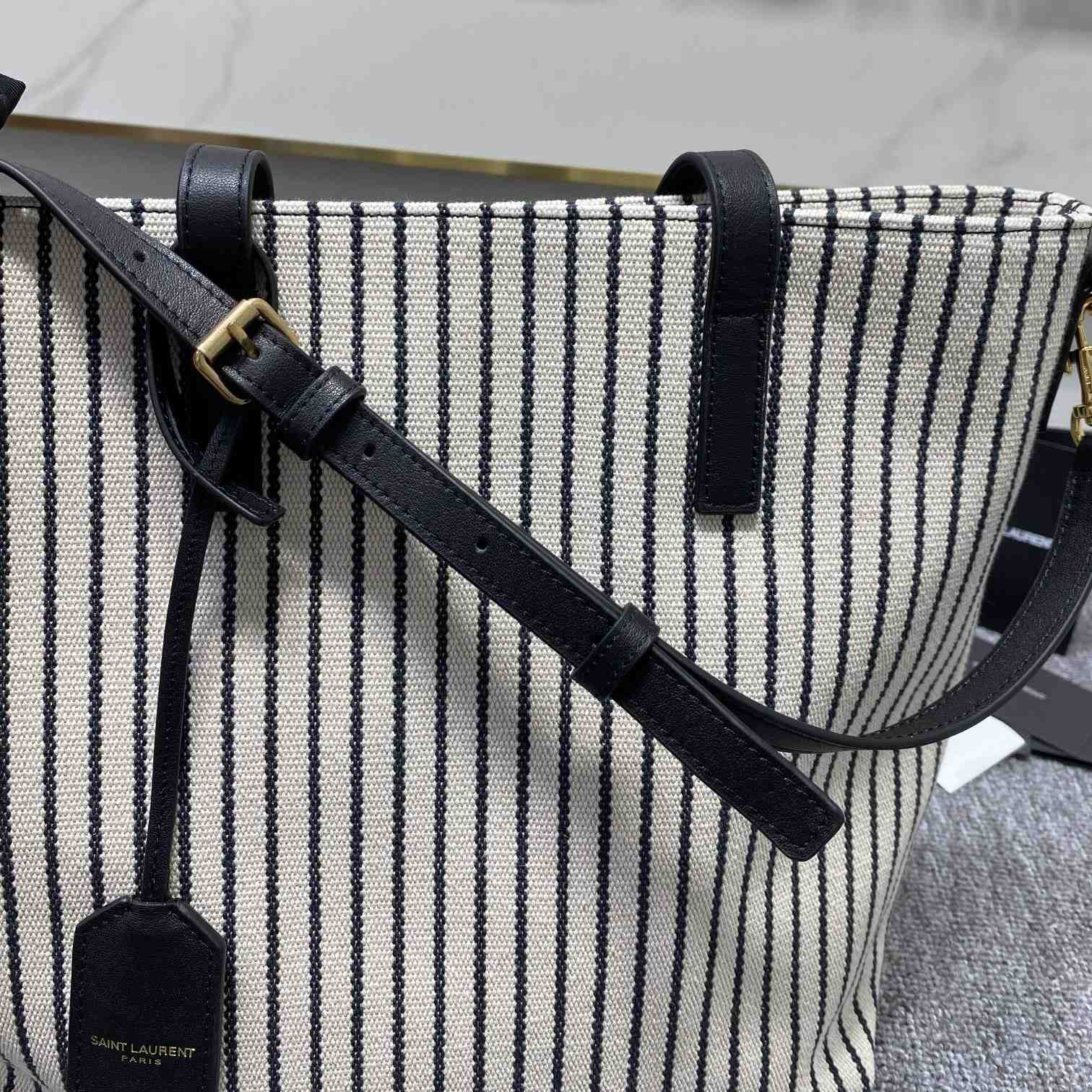 Saint Laurent Shopping Toy Striped Canvas Tote (25x28x8cm) - DopestKickz