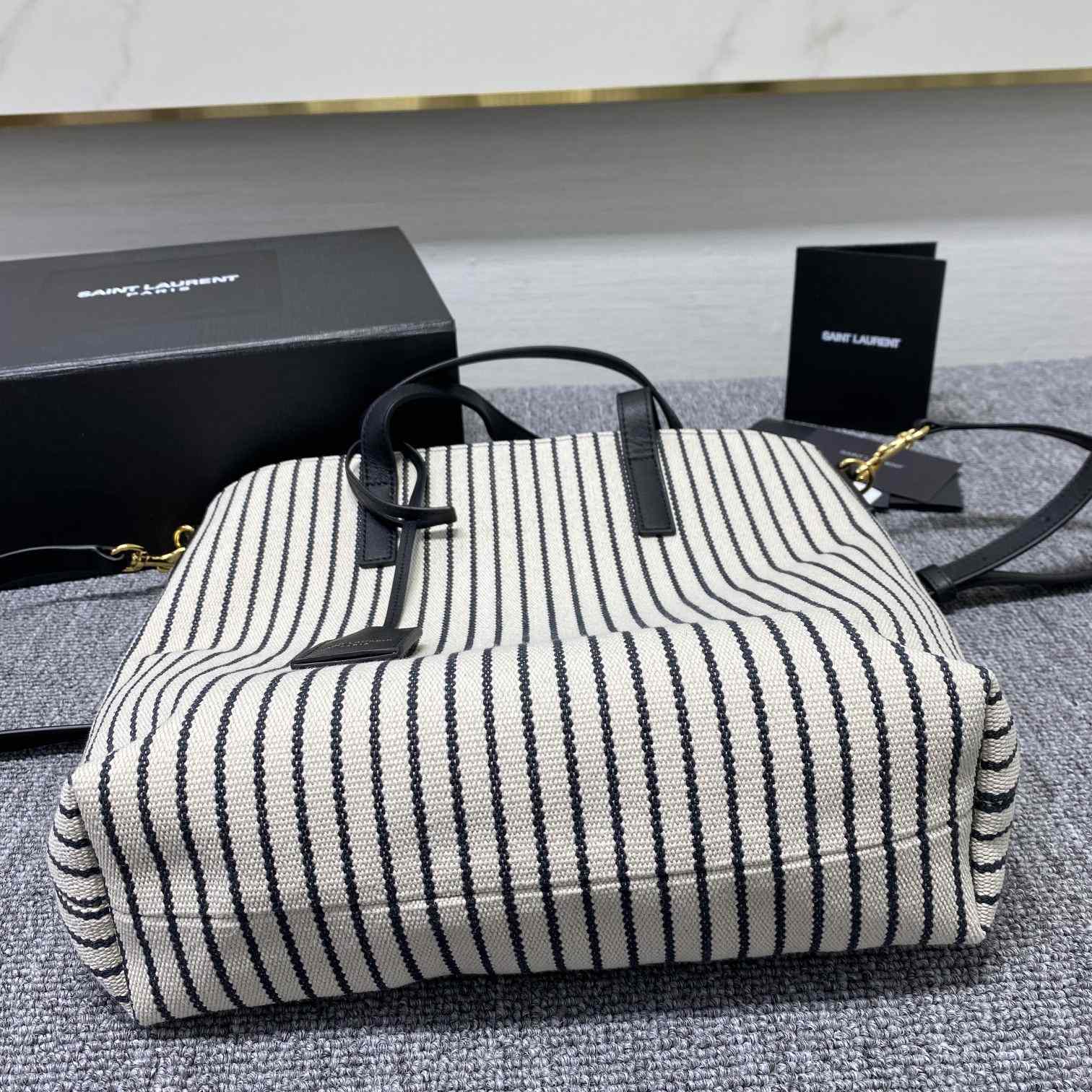 Saint Laurent Shopping Toy Striped Canvas Tote (25x28x8cm) - DopestKickz