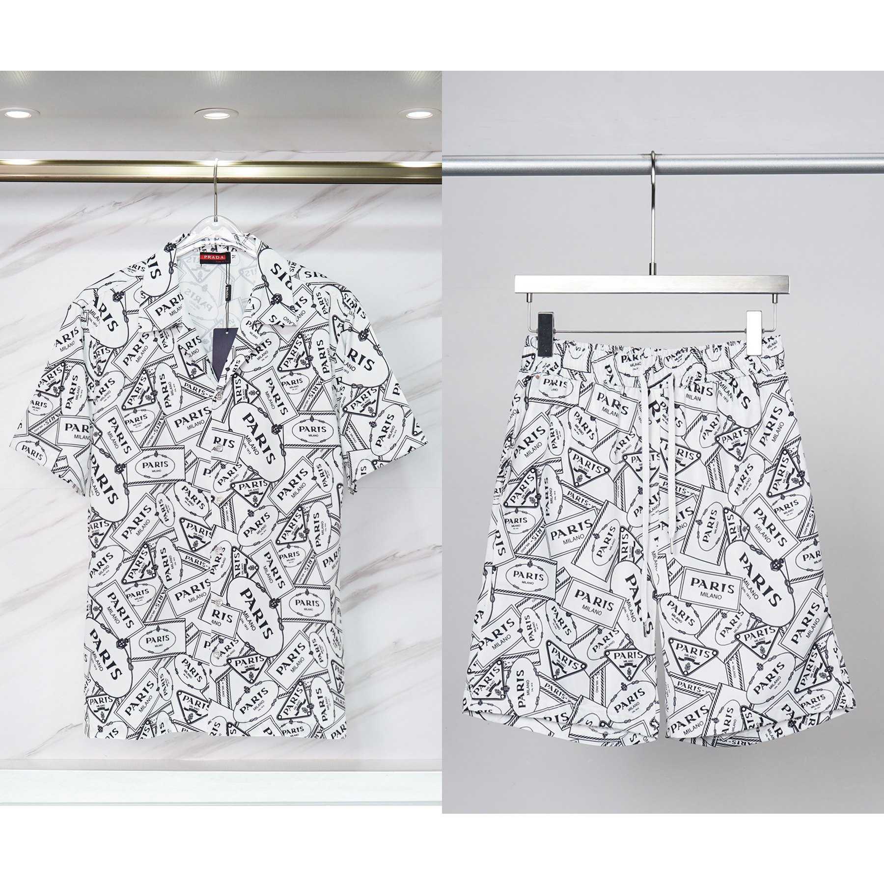 Prada Logo Short Sleeve Shirt & Shorts - DopestKickz