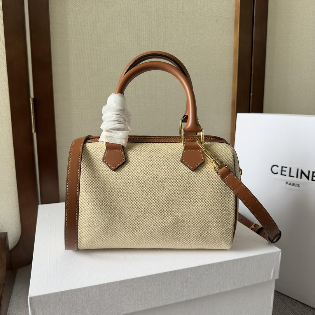 Celine Small Boston Cuir Triomphe In Textile And Calfskin Natural/Tan - DopestKickz