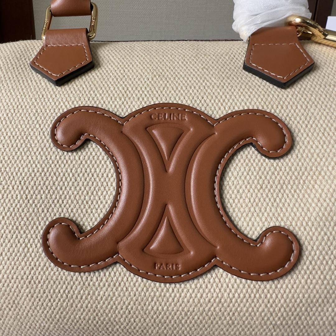 Celine Small Boston Cuir Triomphe In Textile And Calfskin Natural/Tan - DopestKickz