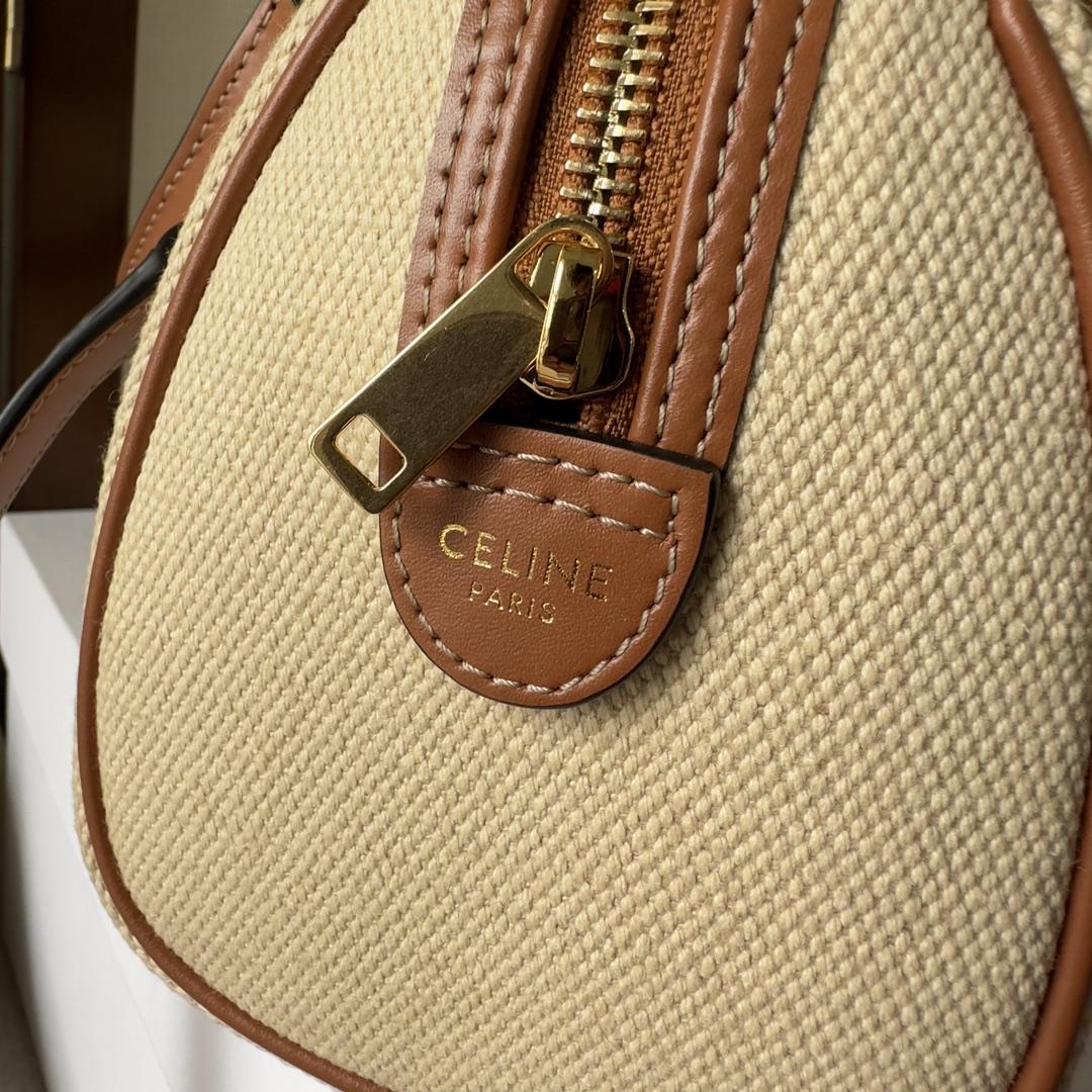 Celine Small Boston Cuir Triomphe In Textile And Calfskin Natural/Tan - DopestKickz