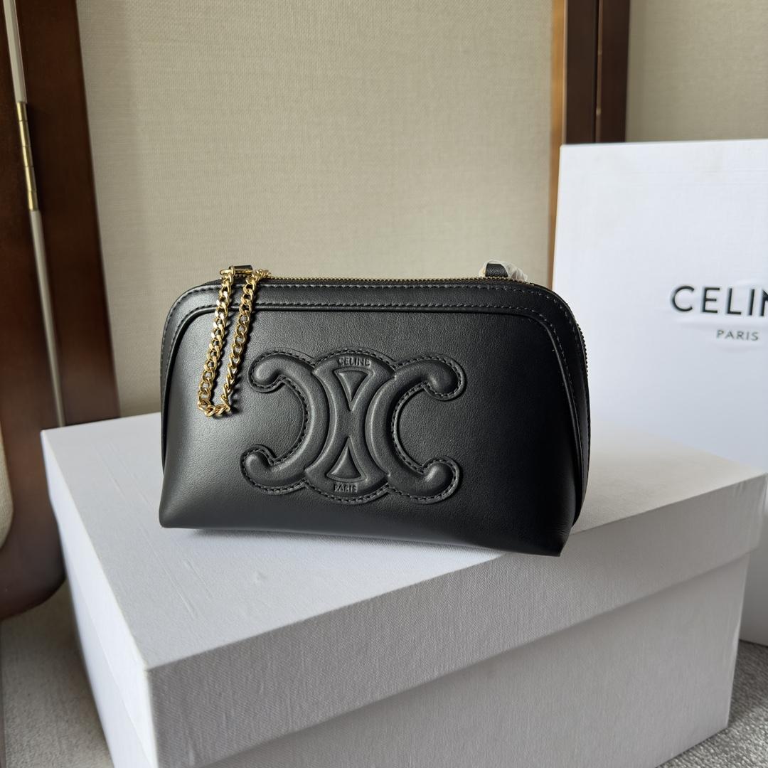 Celine Clutch On Chain Cuir Triomphe In Smooth Calfskin Black - DopestKickz